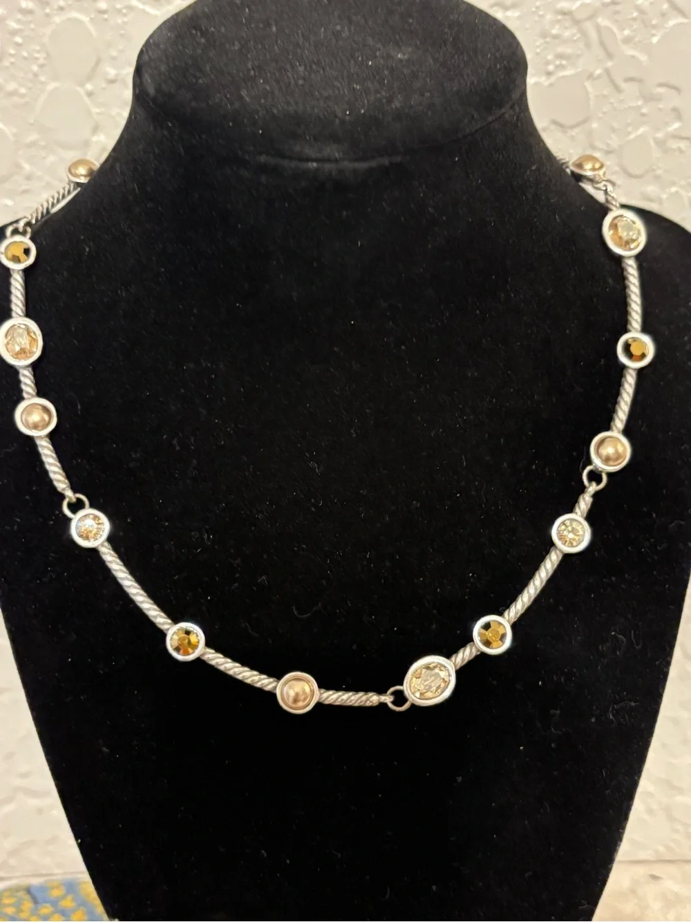 Brighton Silver-Tone Necklace with Tan and Champagne Crystals